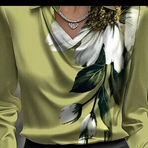 Stylewe silky green blouse with floral print XL (16) NEW